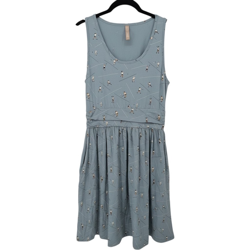 Mata Traders Asheville Dress Medium Blue Badminton Organic Novelty Print NWT